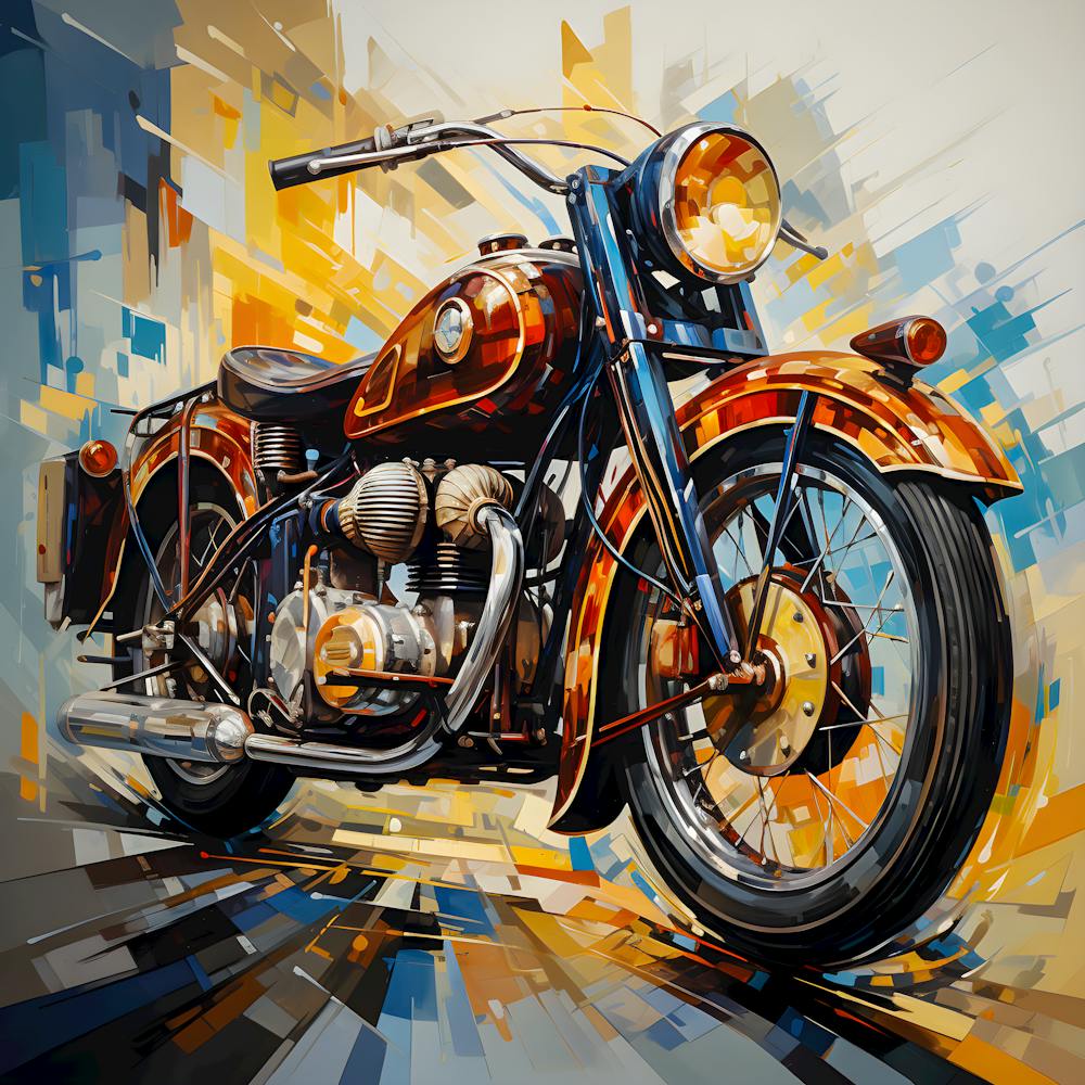 Mid-Century Modern Abstract Art: Geometric Motorcycle Design