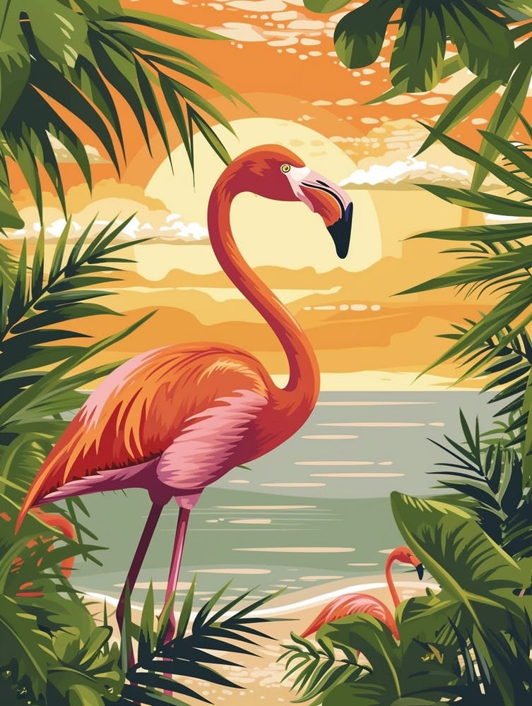 Greater Flamingo Caribbean Islands Tropical Illustration 5