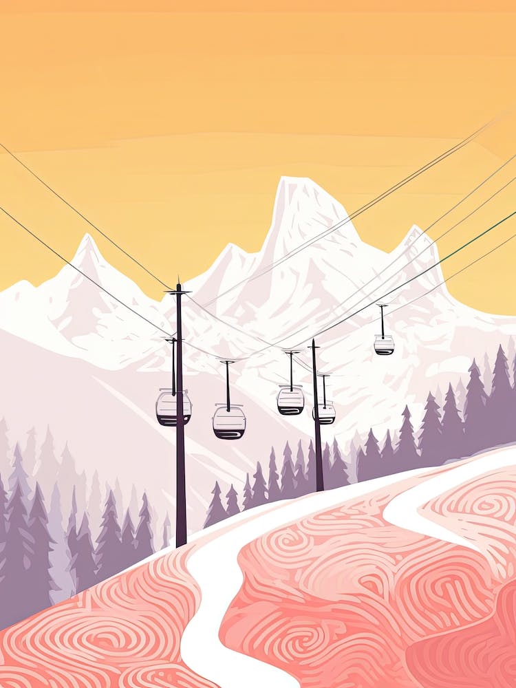 Cortina D Ampezzo   Italy, Ski Resort Pastel Colours Illustration 3