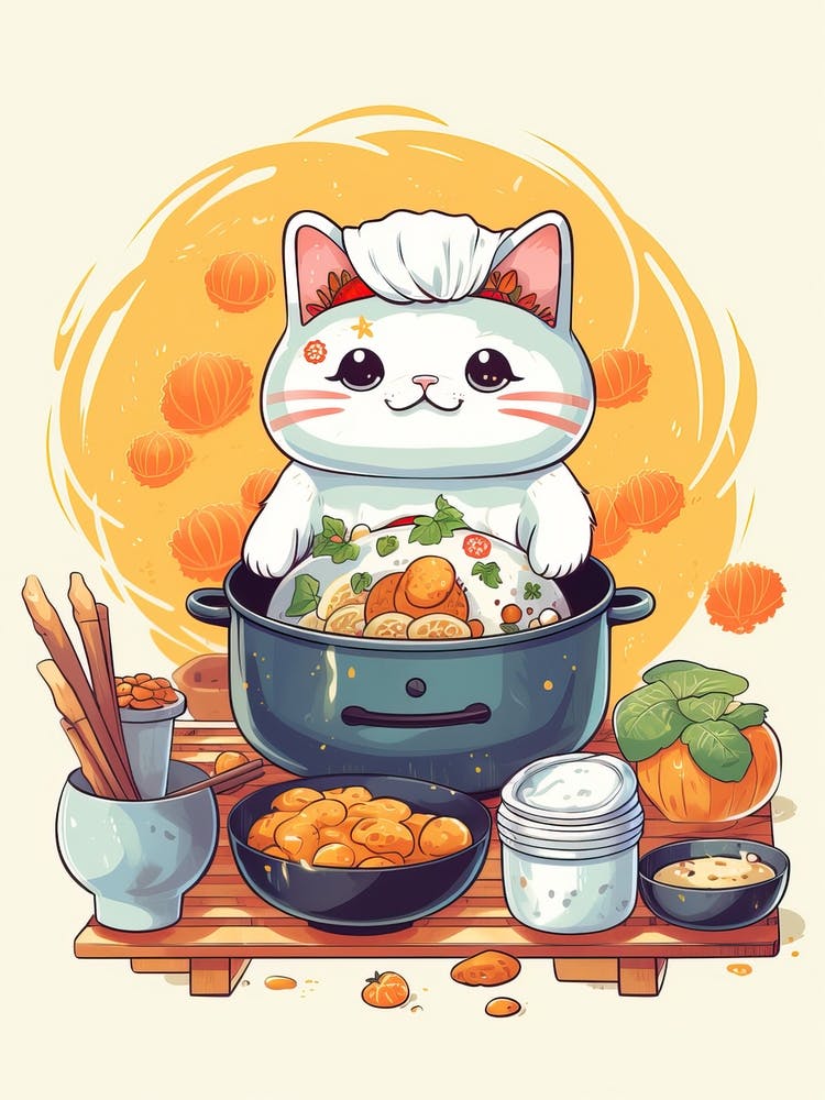 Kawaii Cat Drawings Cooking 6