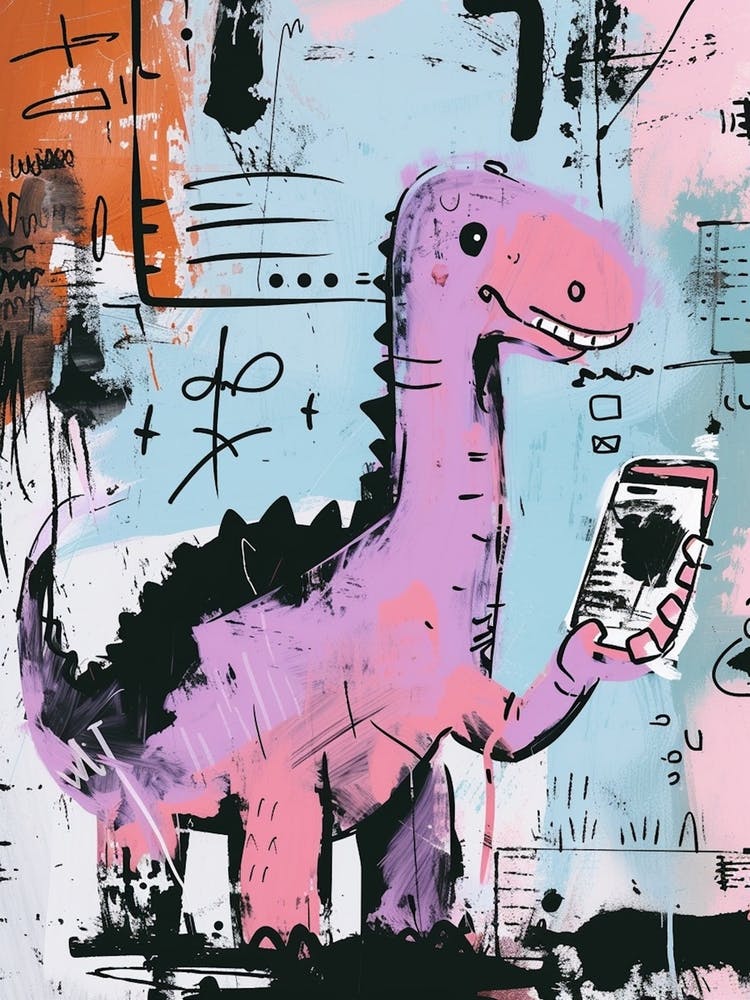 Dinosaurier Auf Einem Smartphone Pink Lila Graffiti Stil 4