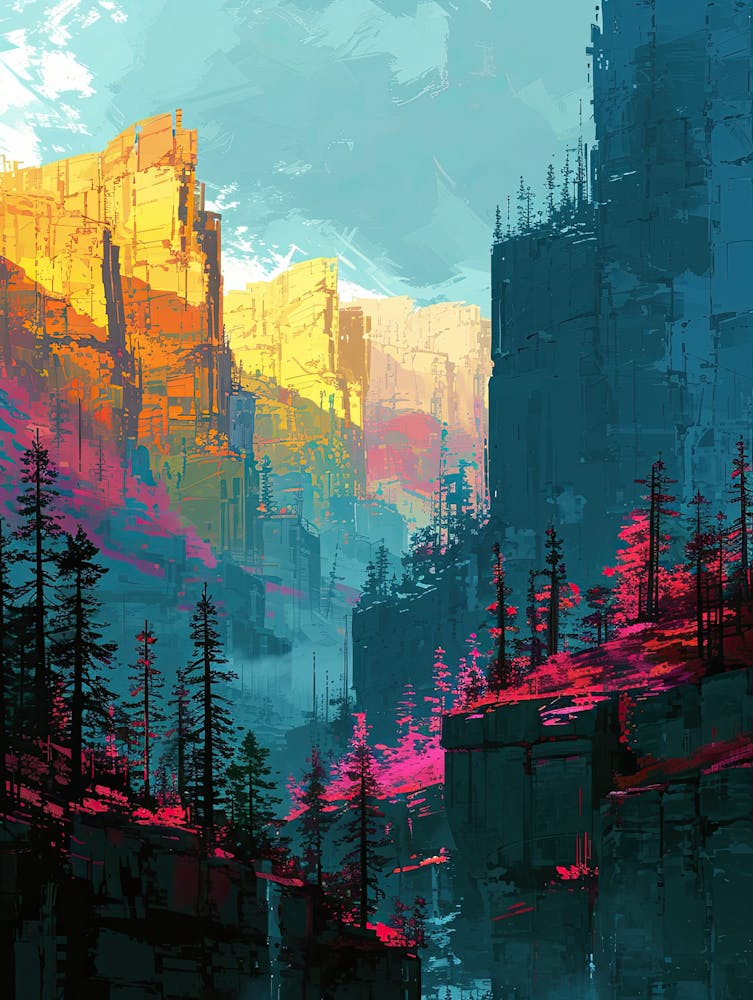 Landscape Painting | Pixel Minimalism Art Series