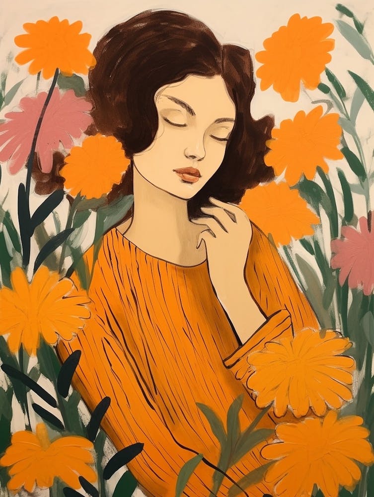Woman With Autumnal Flowers Marigold 4