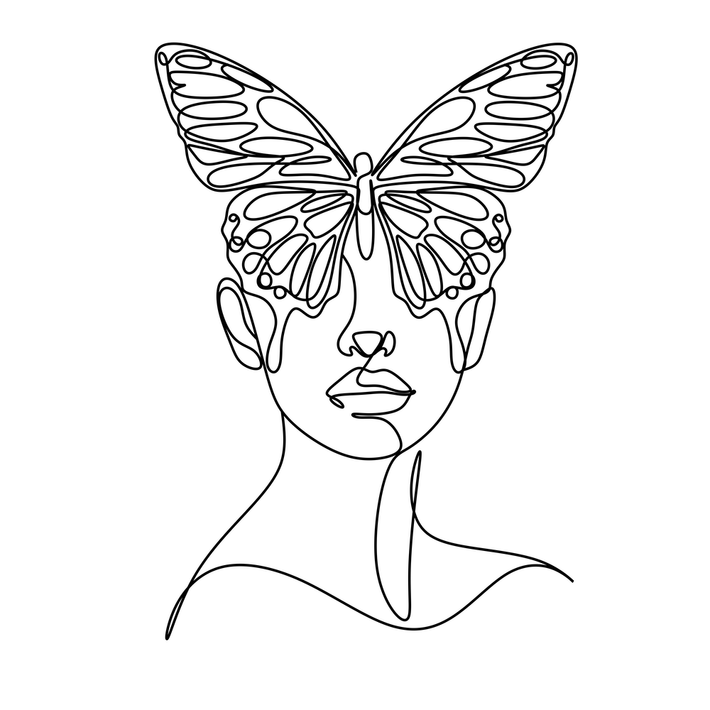 Frau mit Schmetterling Linienkunst Druck 1