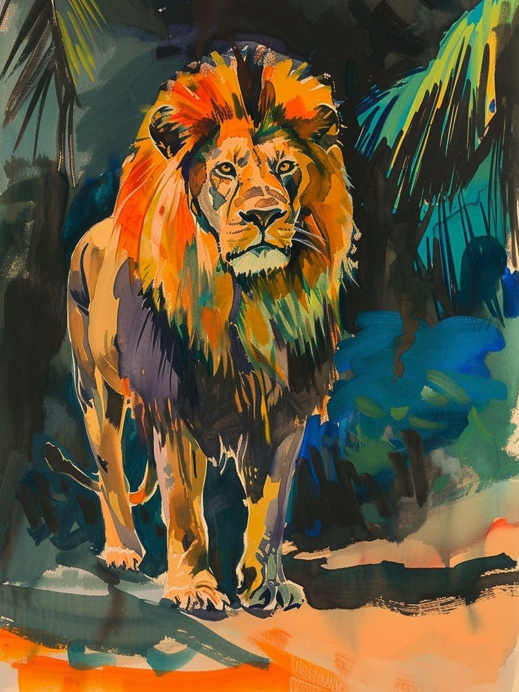 Masai Lion Symbolic Imagery Fauvist Painting 3
