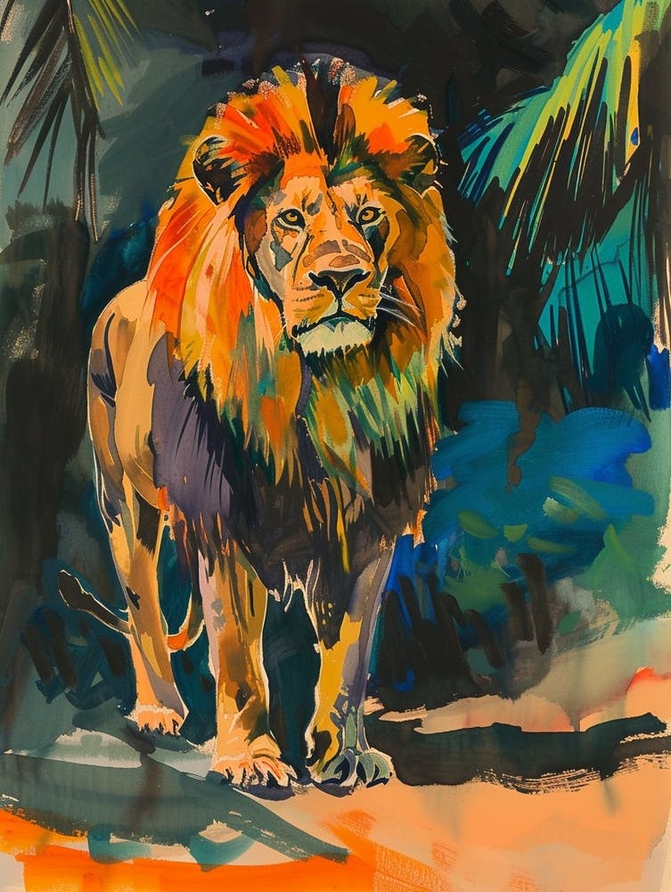 Masai Lion Symbolic Imagery Fauvist Painting 3