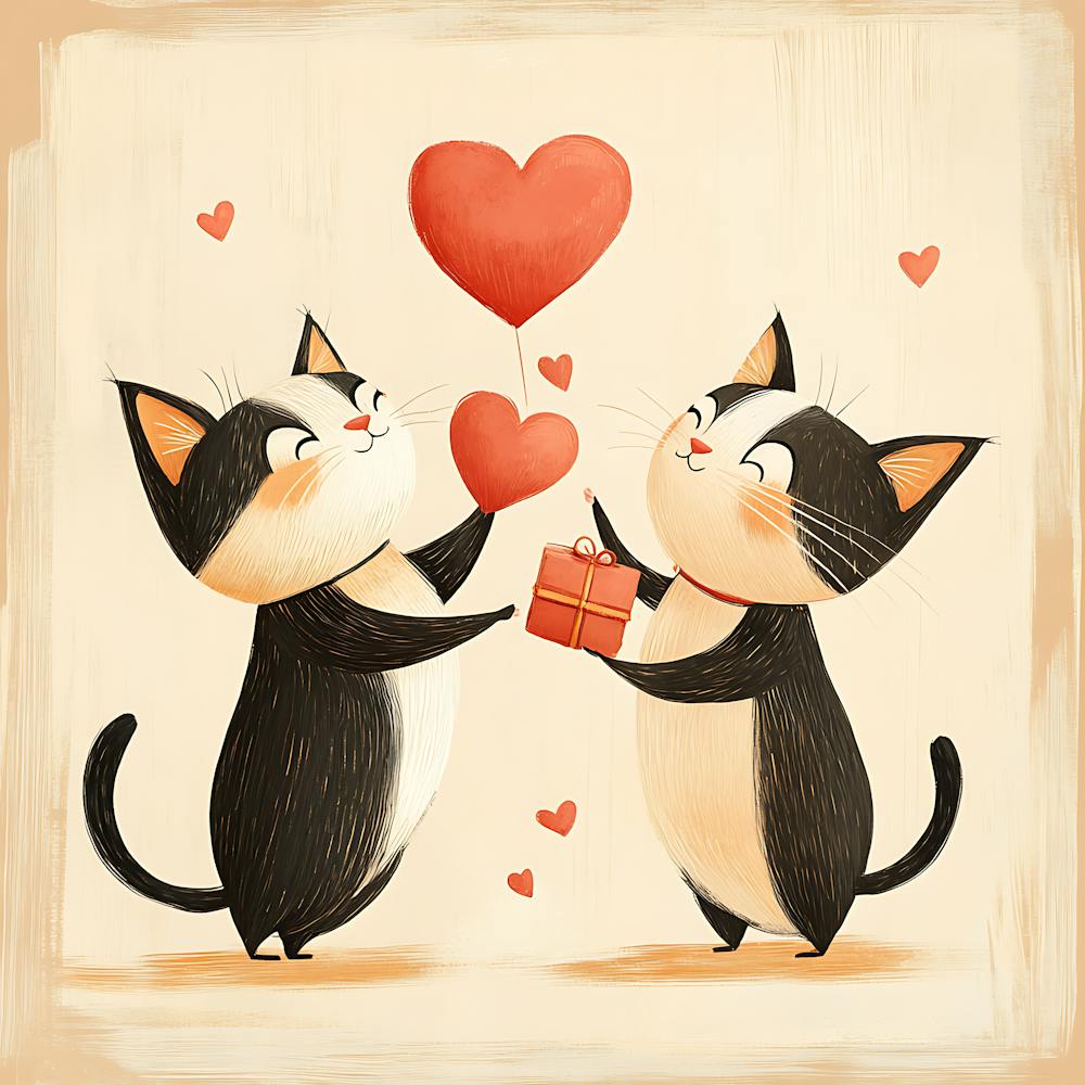 Charming Cartoon Cats Exchange Heart