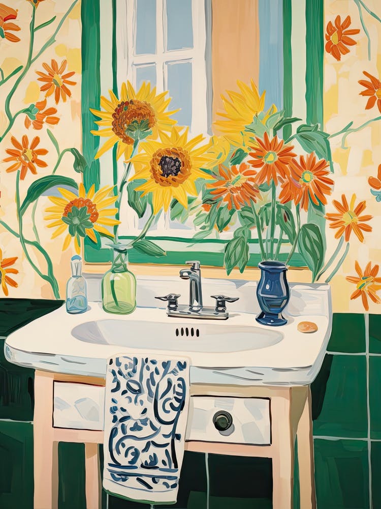 Bathroom Vanity Painting With A Sunflower Bouquet 2