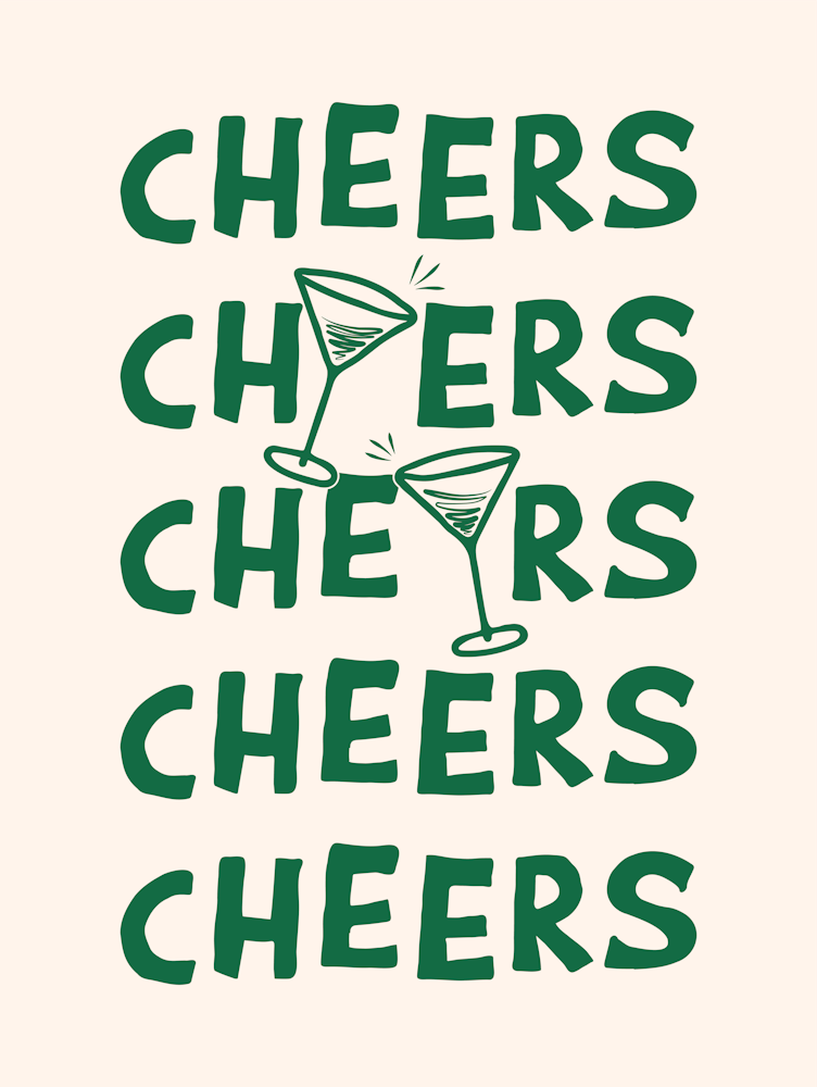 Cheers Cocktail Drinks in Green and Linen White