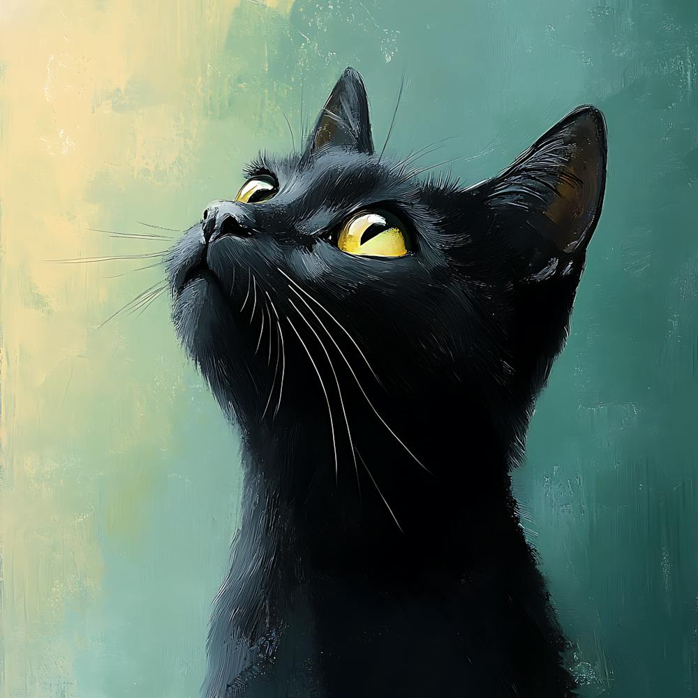Schwarze Katze Gelassenes Ölgemälde 7
