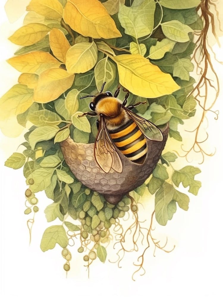 Yellow Bumble Bee Beehive Watercolour Illustration 3