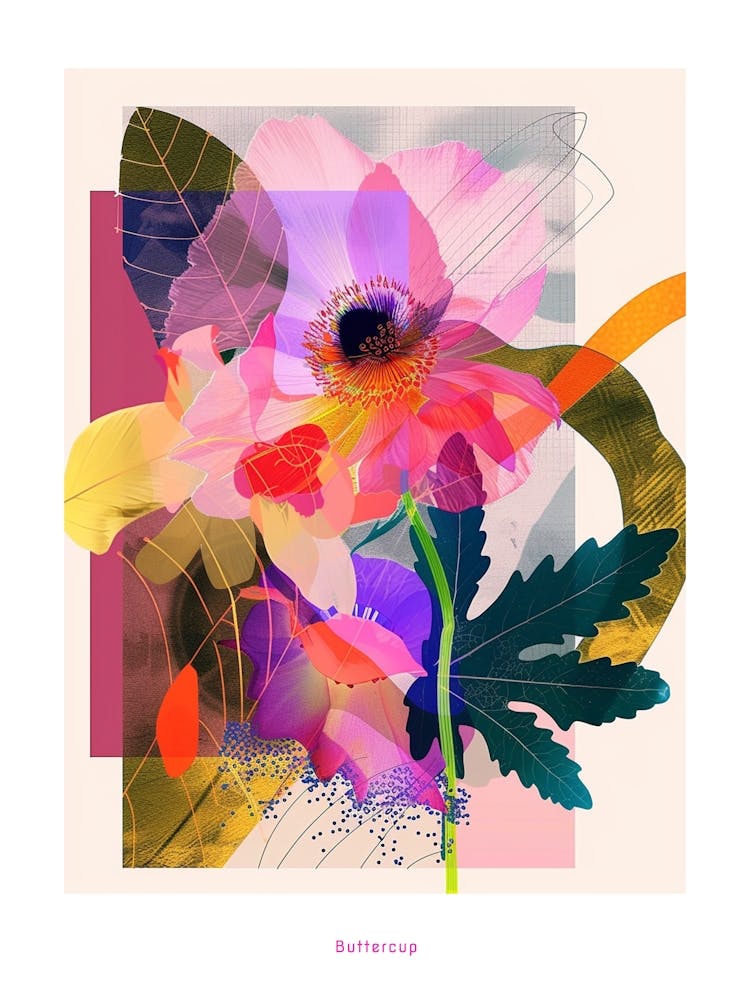 Buttercup 2 Neon Flower Collage Poster