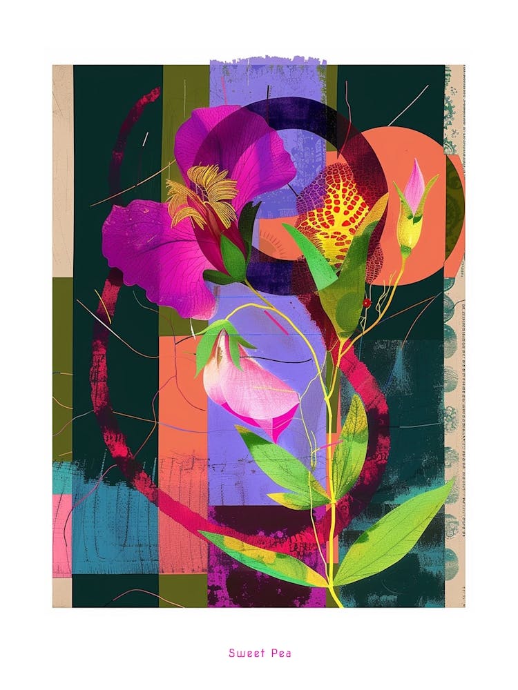 Sweet Pea 2 Neon Flower Collage Poster