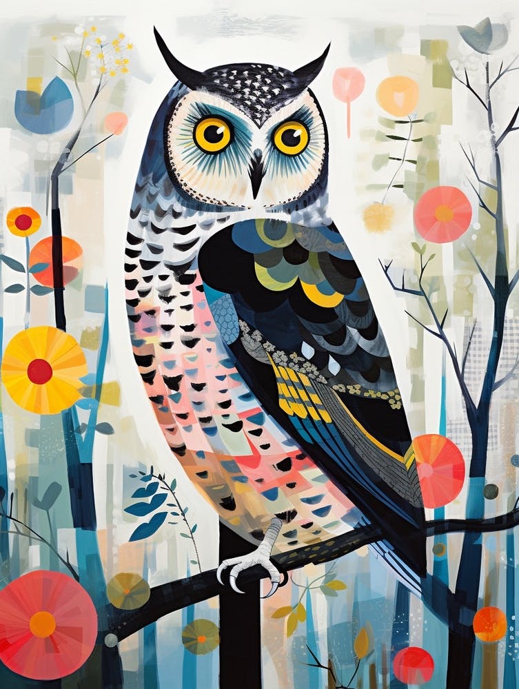 Bird Painting Collage Snowy Owl 3