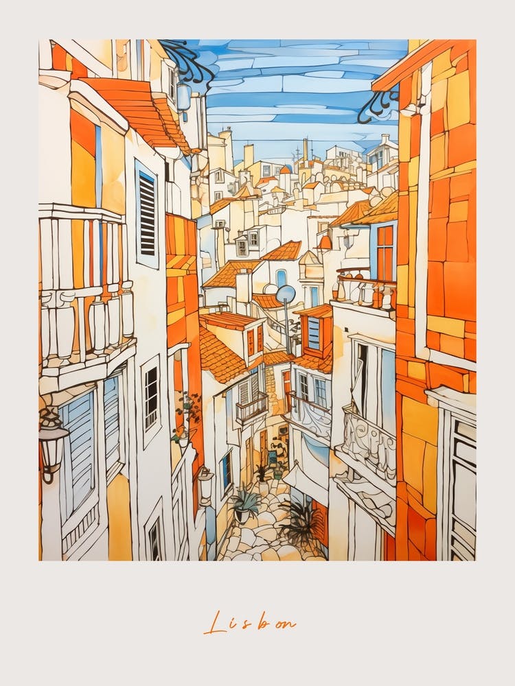 Lisbon Portugal Orange Drawing Poster