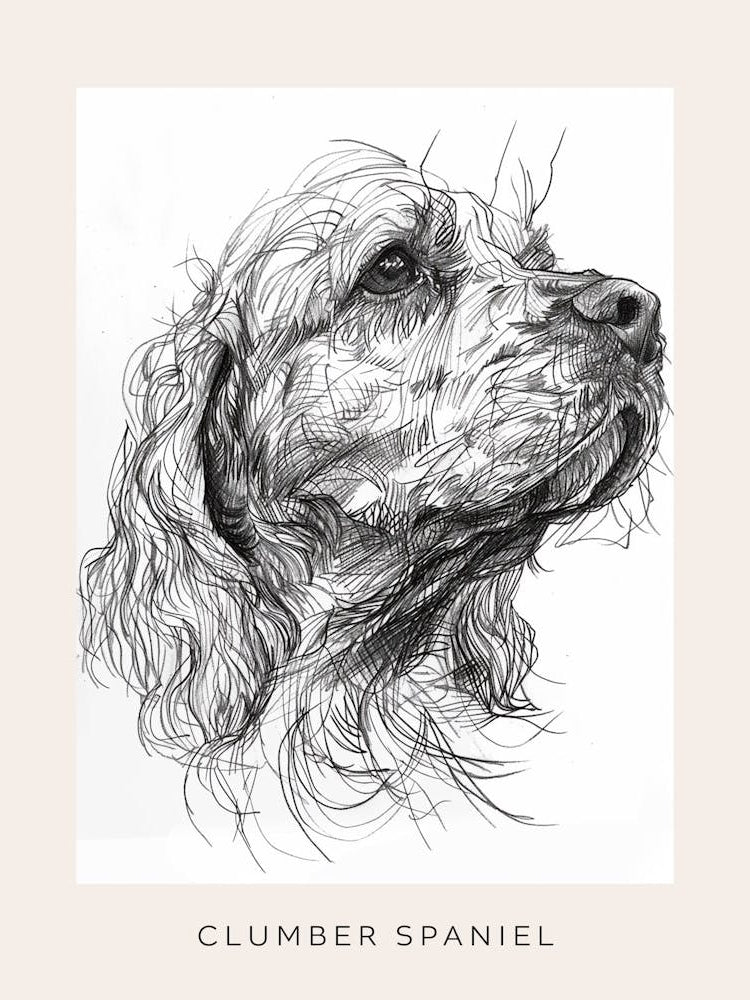 Clumber Spaniel Dog Line Sketch 2 Poster