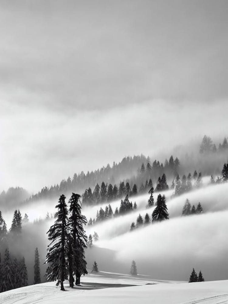 Pitztal, Austria Black And White Skiing Poster