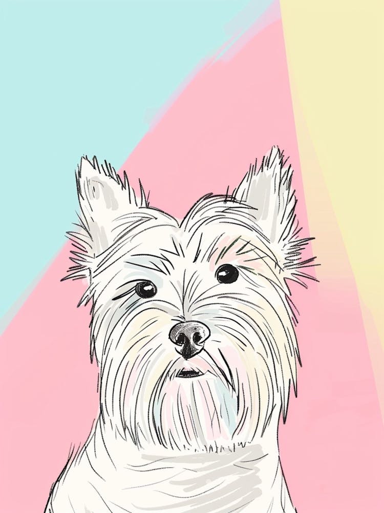 West Highland White Terrier Hund Pastell Linienillustration 3