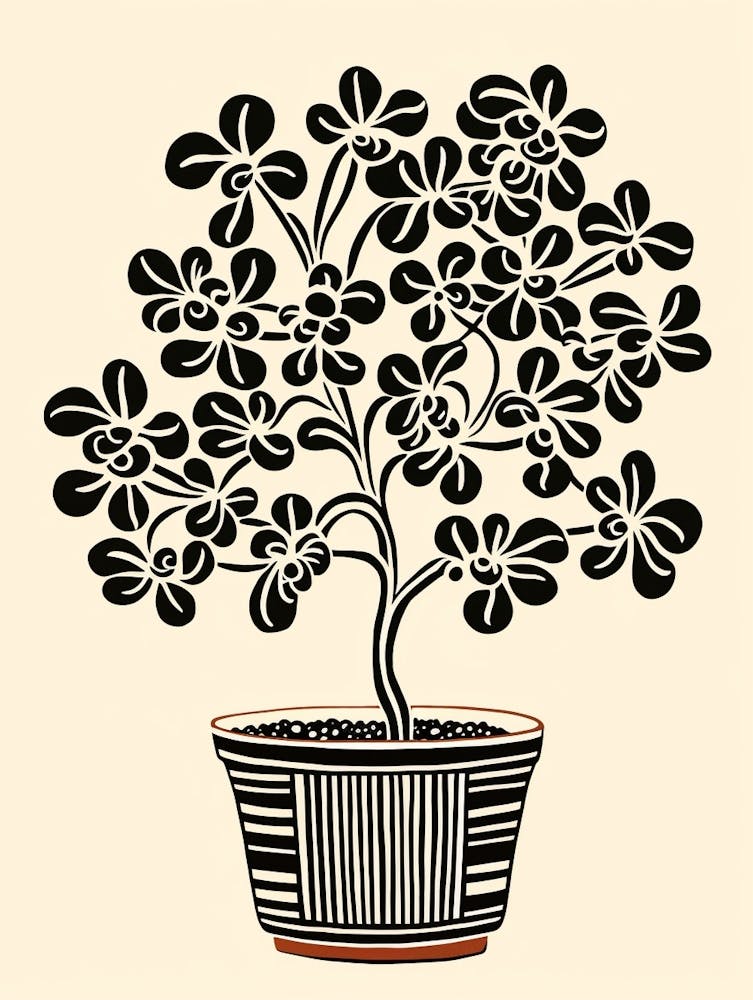 B&W Plant Illustration Jade Plant 2