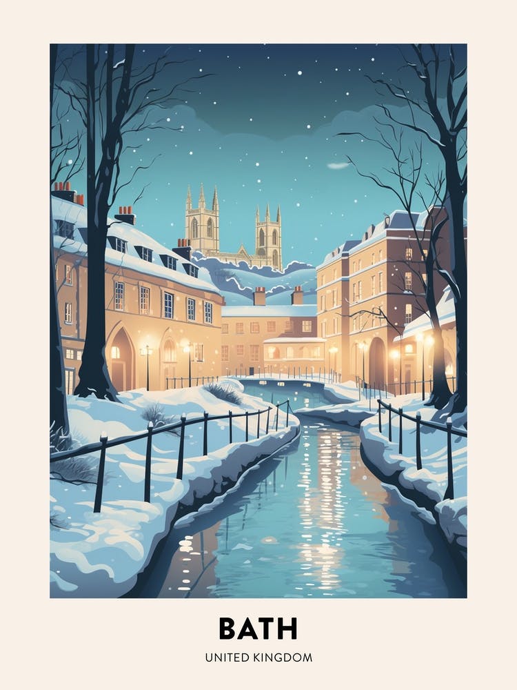 Winter Night  Travel Poster Bath United Kingdom 3