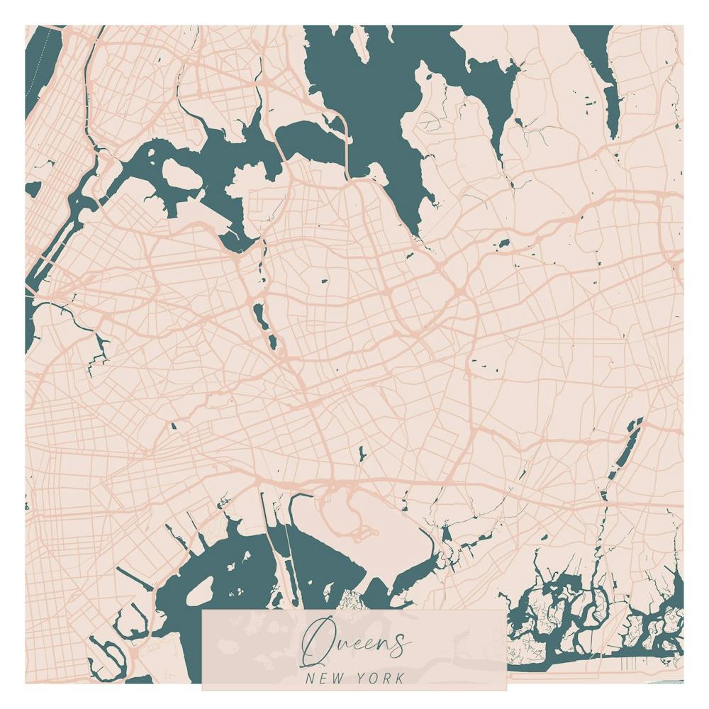 Queens New York Pink and Blue Cute Script Street Map