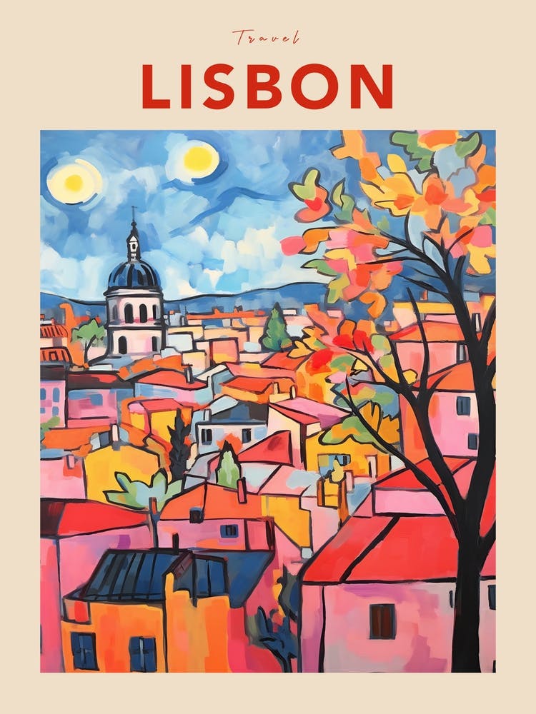Lissabon Portugal 7 Fauvistisches Reiseposter
