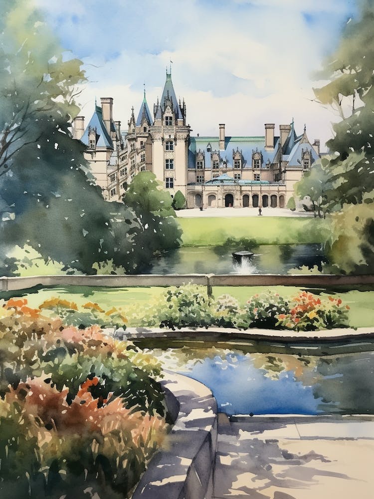 Biltmore Estate Gardens Usa Watercolour