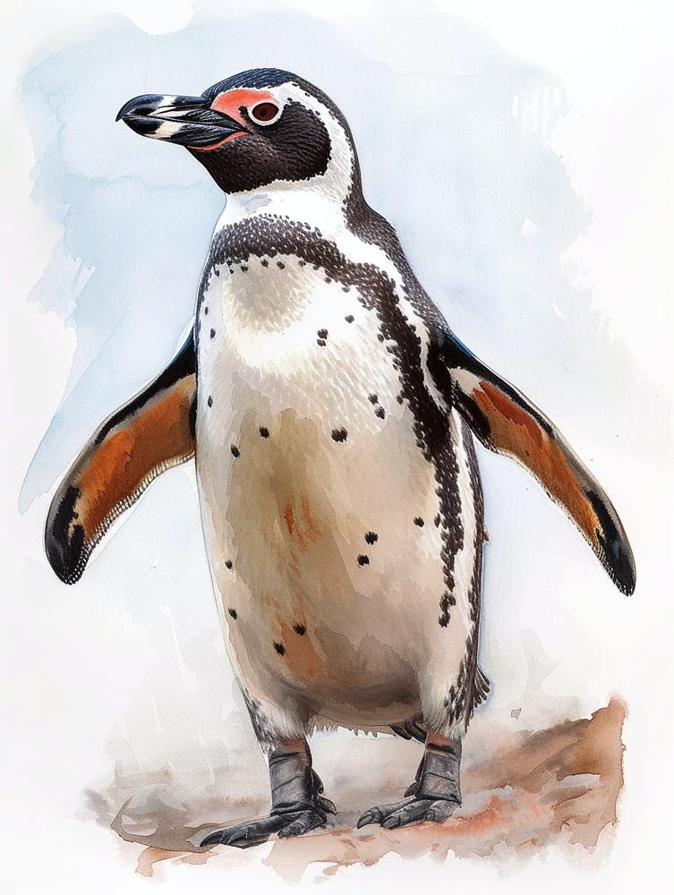 Humboldt Penguin Bartolom Island Watercolour Painting 2