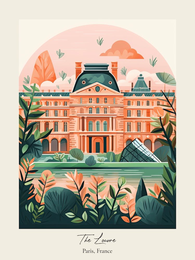 The Louvre   Paris, France   Cute Botanical Illustration Travel 2 Poster