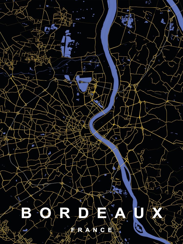 Bordeaux France City Map Black and Gold