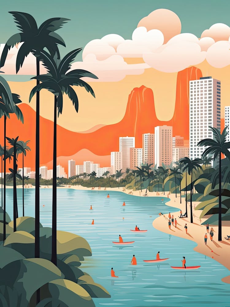 Waikiki Beach Hawaii, Usa, Graphic Illustration 2