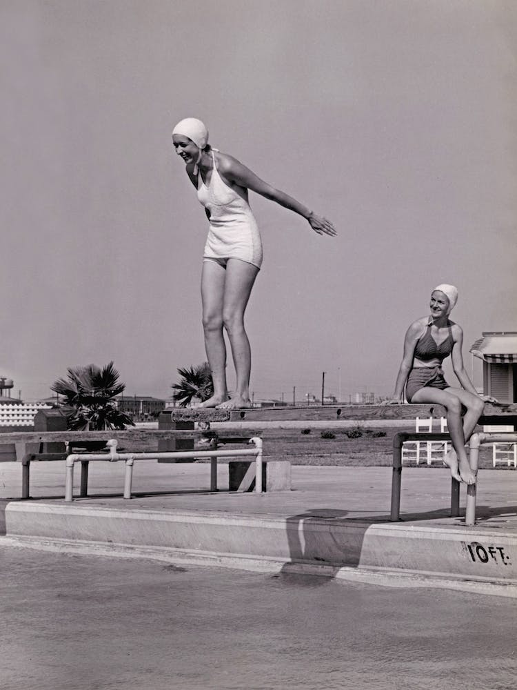 Vintage Swimming Black And White