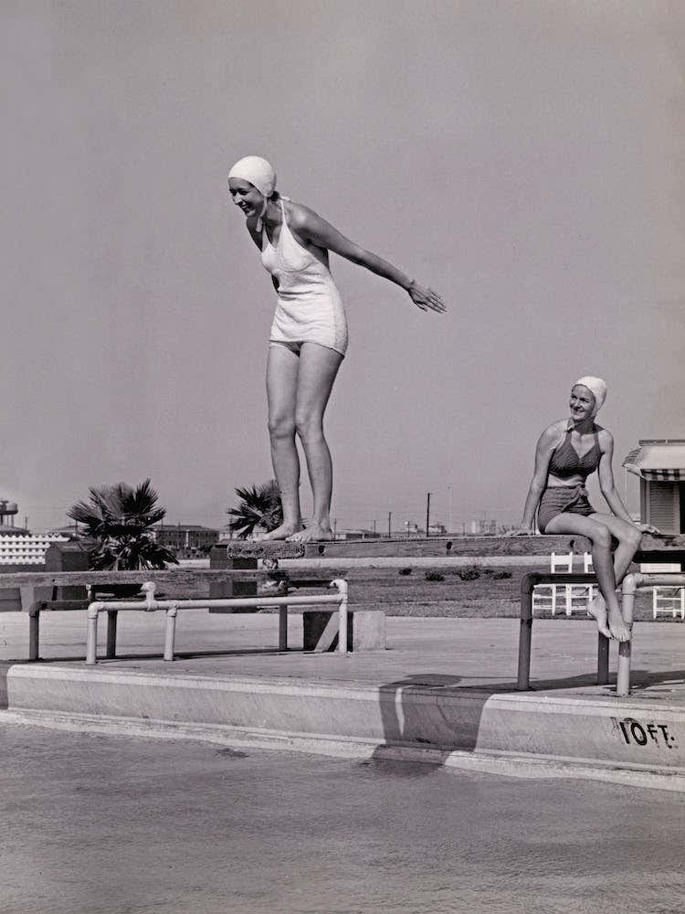 Vintage Swimming Black And White