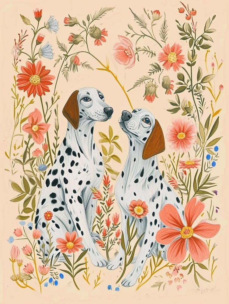 Folksy Floral Animal Drawing Dalmatian 2