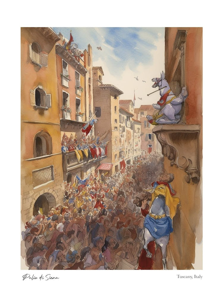 Palio Di Siena, Tuscany, Italy 1 Watercolour Travel Poster