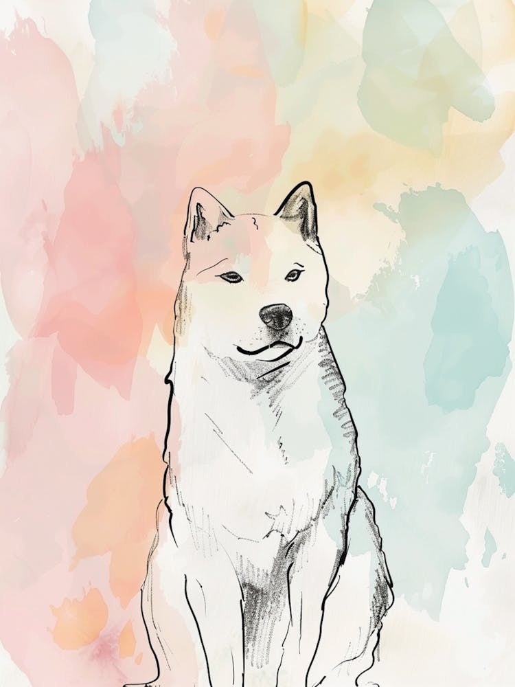 Shiba Inu Dog Pastel Line Watercolour Illustration 2