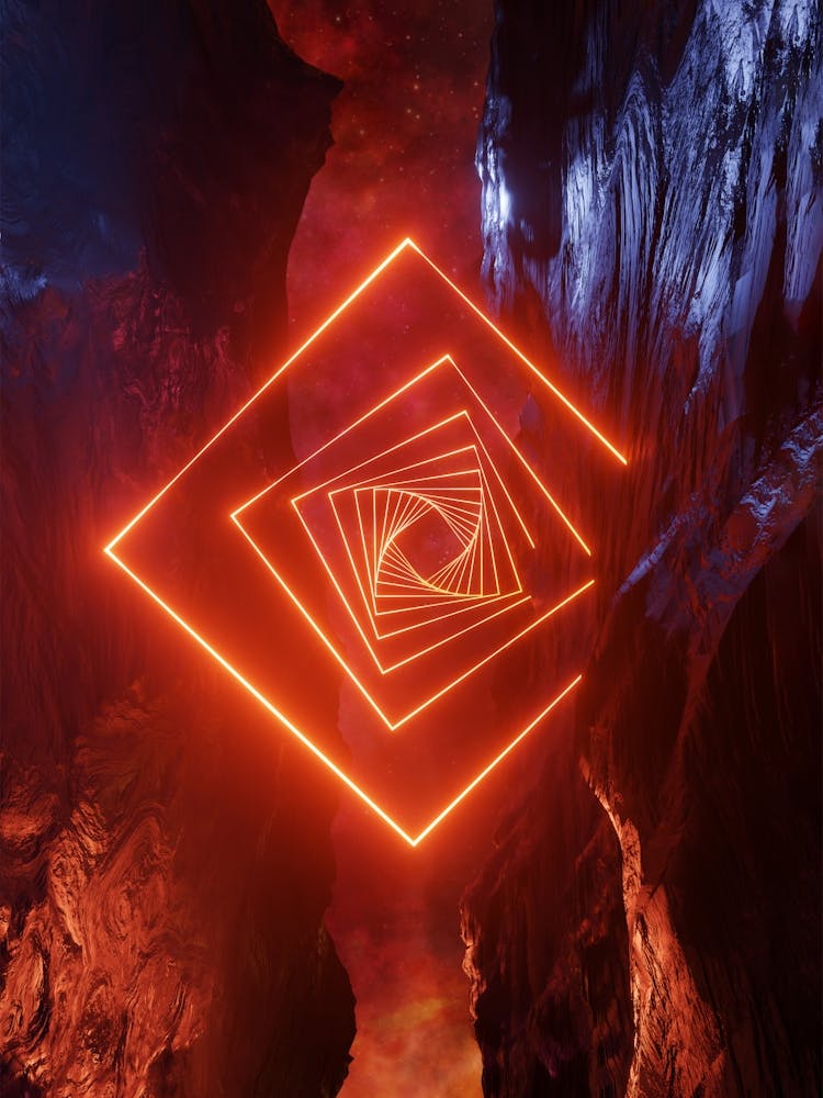 Neon landscape: Squares #2 red [synthwave/vaporwave/cyberpunk] — aesthetic retrowave neon poster