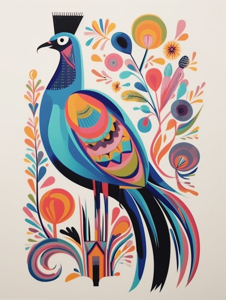 Colourful Scandi Bird Peacock 2