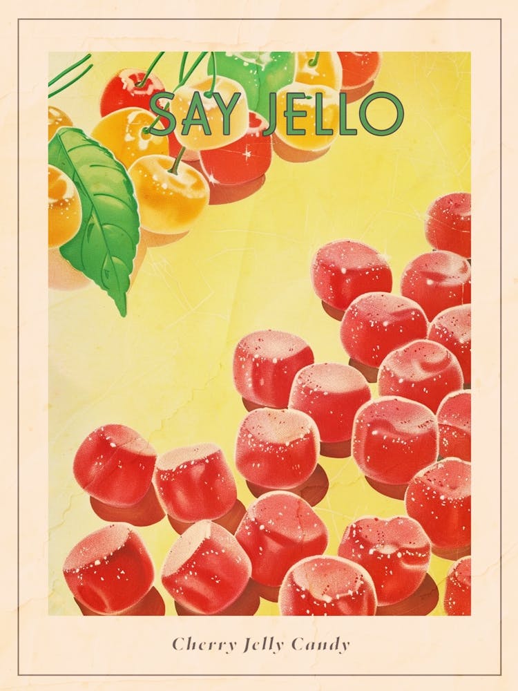 Cherry Jelly Sweets Retro Illustration Poster