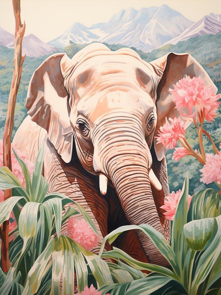Elephant With Tropical Flowers