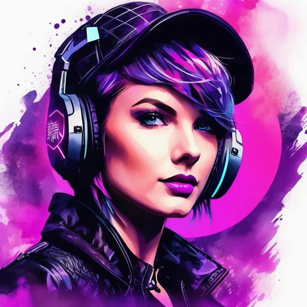 neon retro Girl With Headphones