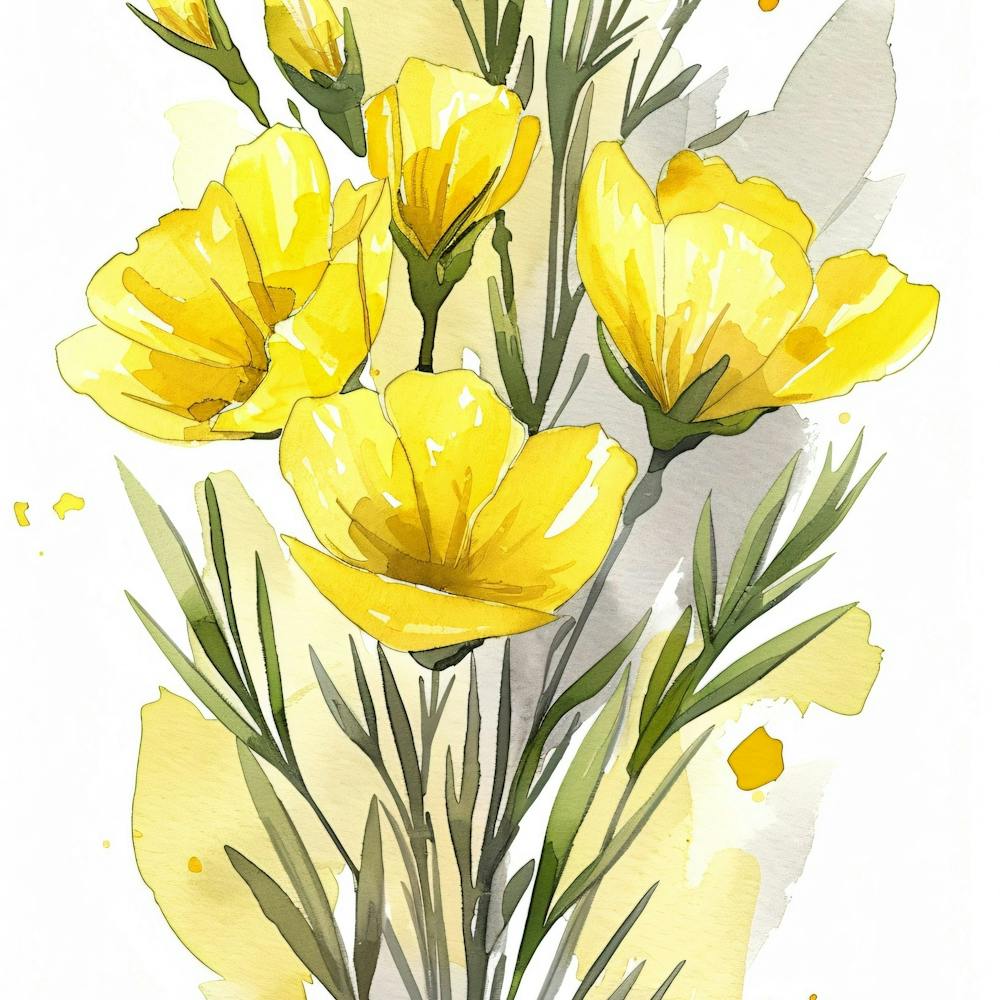 Yellow Poppies Watercolor Painting