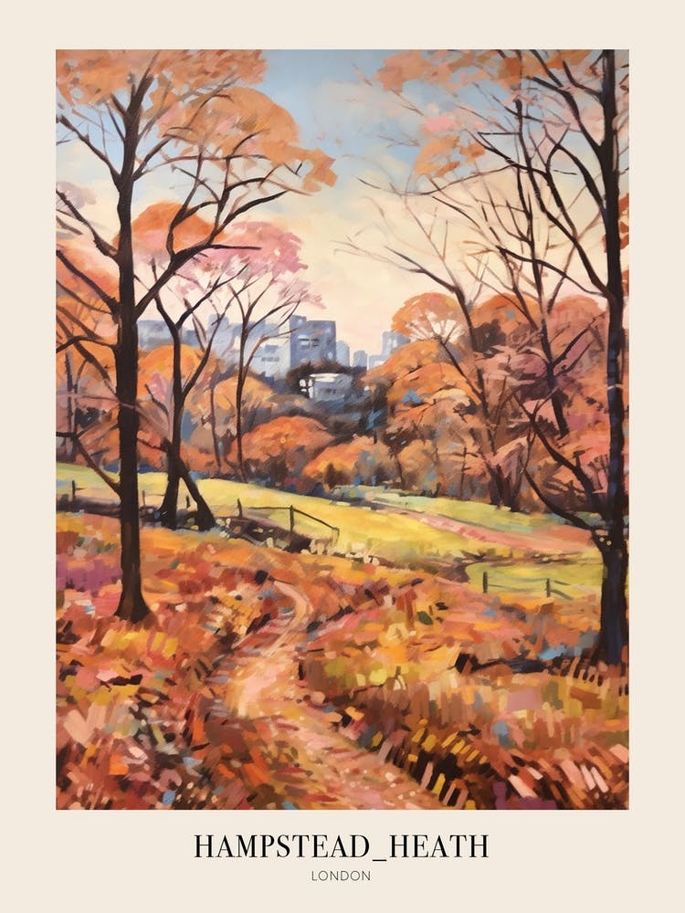 Autumn City Park Painting Hampstead Heath Park London 3 Poster