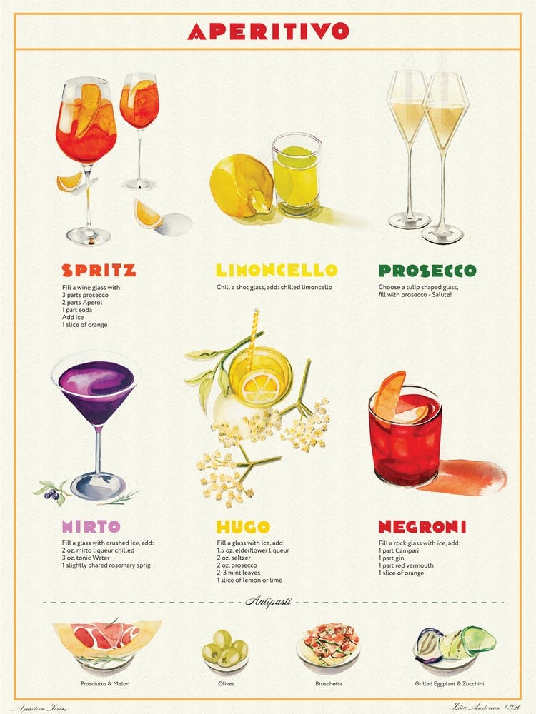 Italian Cocktail Recipe Painting