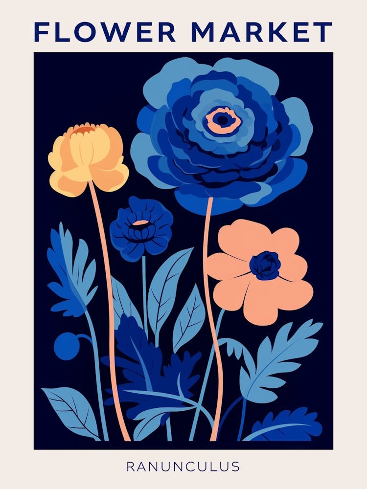 Blue Flower Market Poster Ranunculus 3