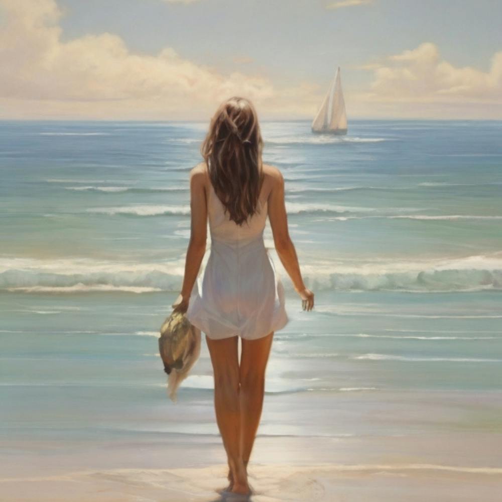 Woman Walking On The Beach