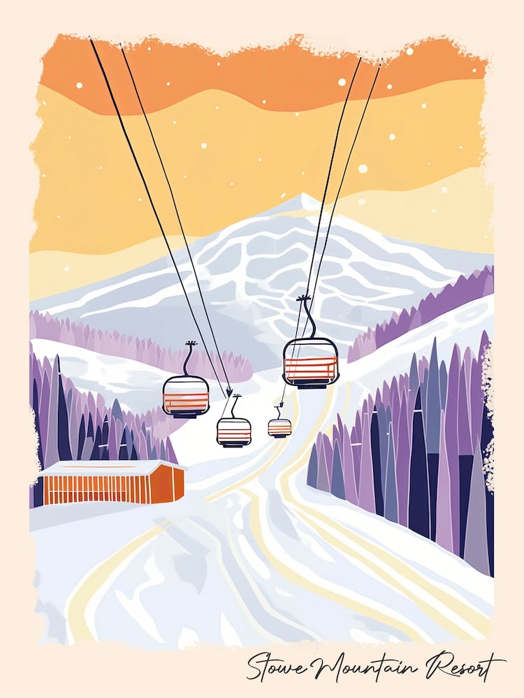 Poster Of Stowe Mountain Resort   Vermont, Usa, Ski Resort Pastel Colours Illustration 2