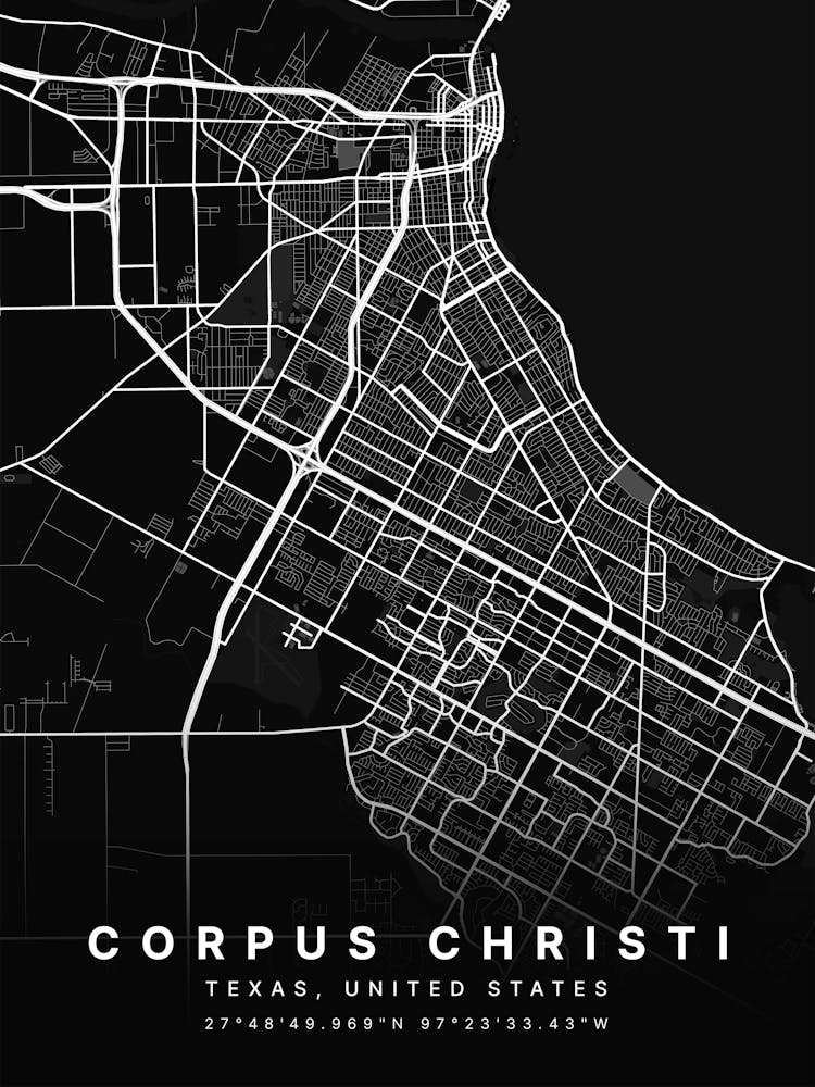 Corpus Christi Texas USA Black Map