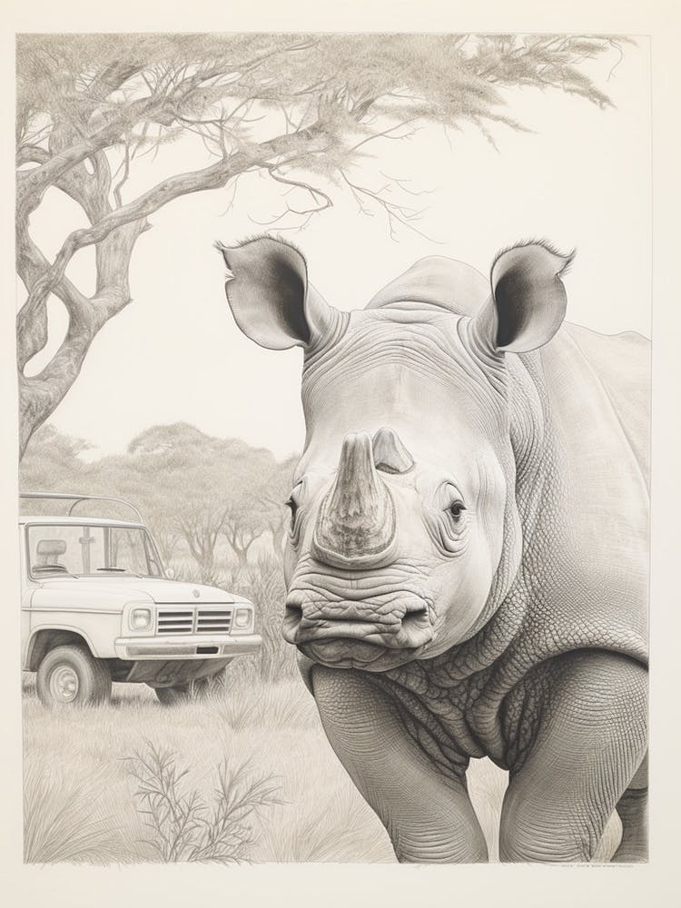 Rhino With A Safari Car 2
