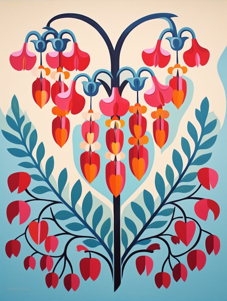 Flower Motif Painting Bleeding Heart Dicentra 1